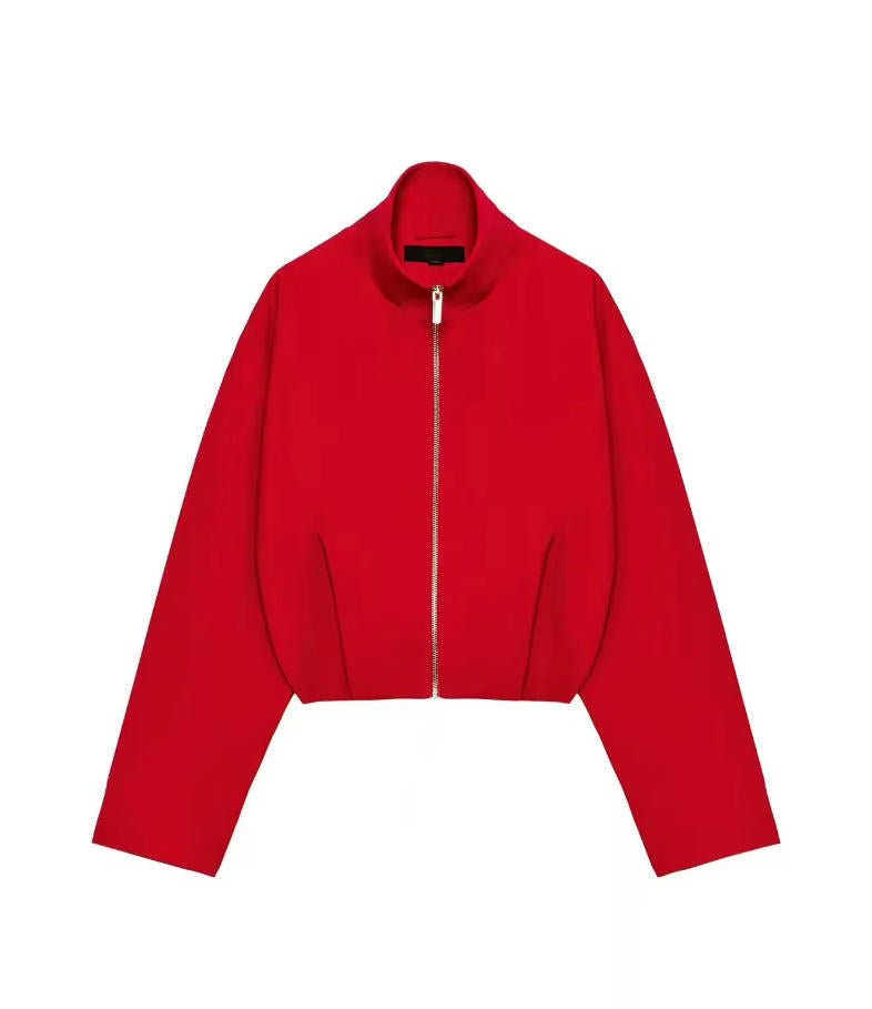 Damen Cropped schmal taillierte Blousonjacke mit Stehkragen und cleanem Schnitt Drune