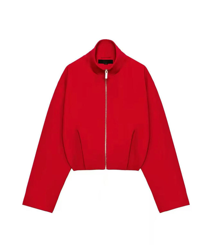 Damen Cropped schmal taillierte Blousonjacke mit Stehkragen und cleanem Schnitt Drune
