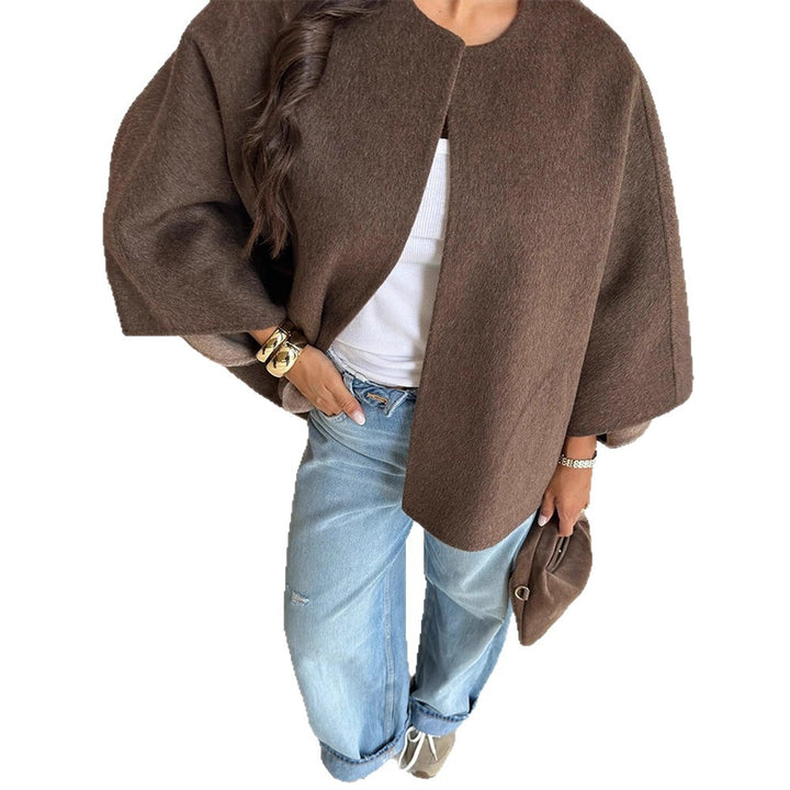 Damen Kurze Wollmix-Capejacke mit überschnittenen Trompetenärmeln Drune