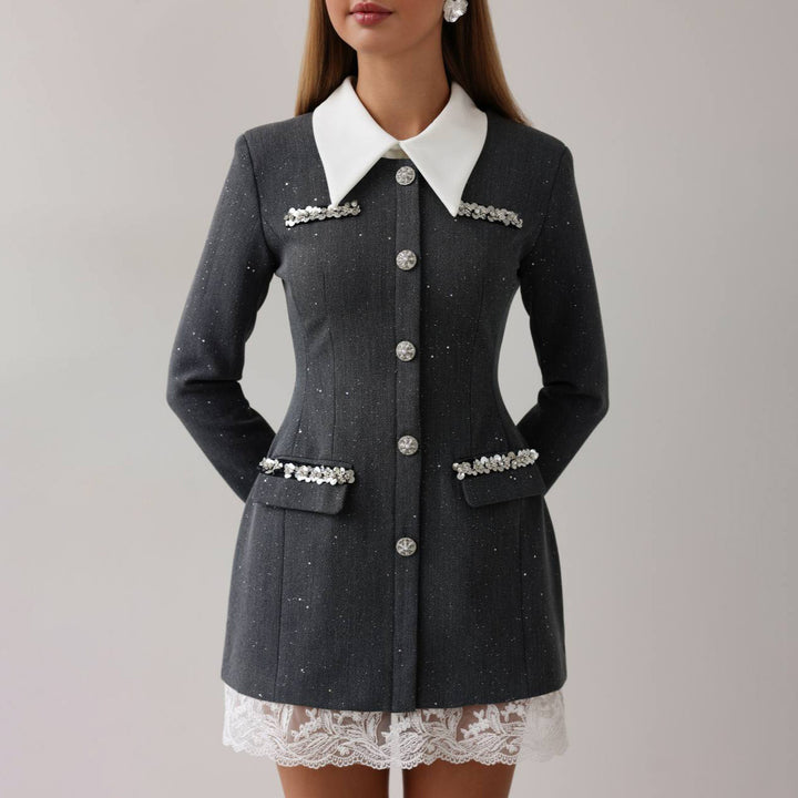 Damen Elegantes und figurbetontes Blazer-Kleid mit dekorativen Details Drune
