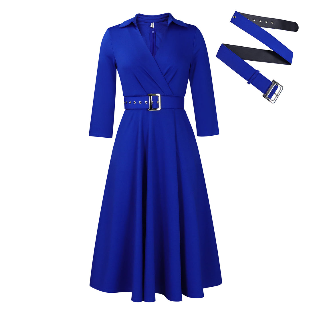Damen Wickelkleid mit tailliertem Oberteil und abnehmbarem Gürtel Drune