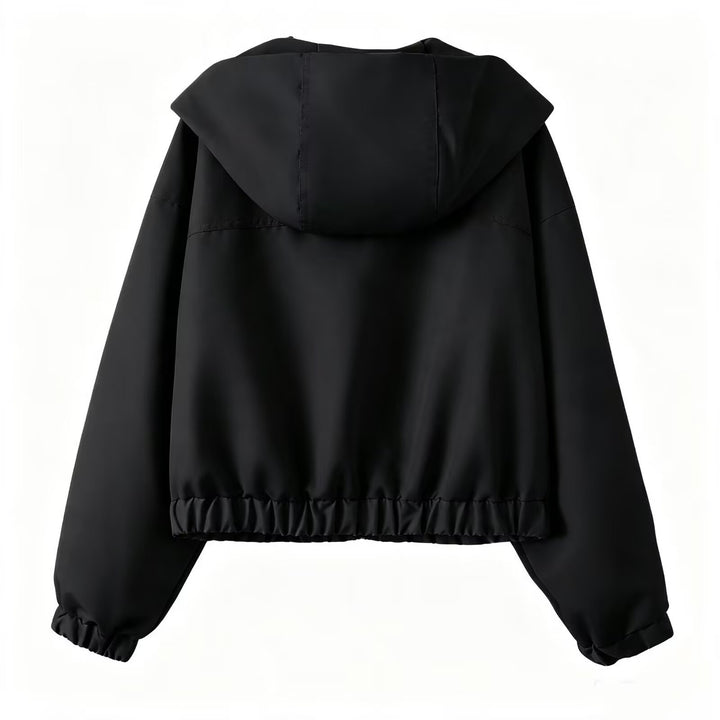 Damen Kurzer Cropped Blouson mit Kapuze, Reißverschluss und elastischem Saum Drune