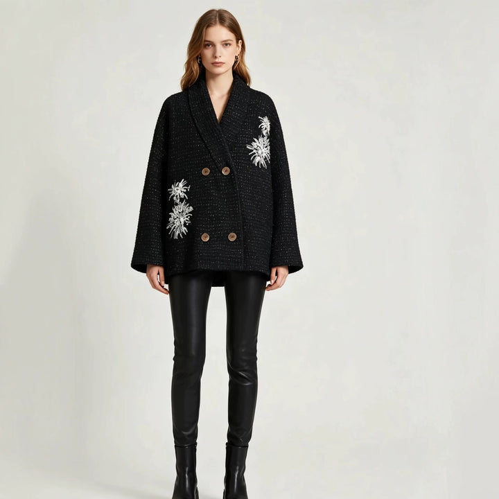 Damen Waffel-Strick-Cardigan mit doppelreihiger Knopfleiste und Schmuckapplikation Drune