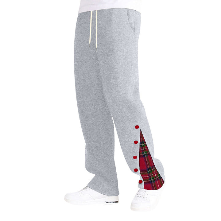 Unisex nan weite Relax-Jogginghose mit seitlicher Druckknopfleiste und kariertem Einsatz Drune