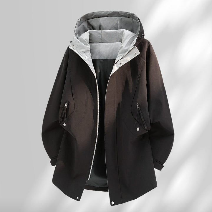 Herren Wasserabweisende Oversize-Utility-Übergangsjacke mit Kapuze und verdecktem Zwei-Wege-Reißverschluss Drune