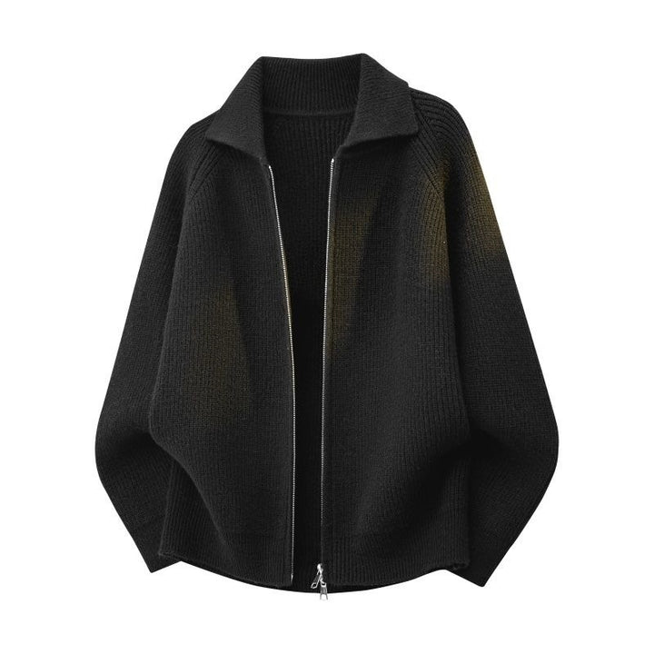 Damen Oversize-Strickjacke mit durchgehendem Reißverschluss, gerippter Struktur & Stehkragen Drune