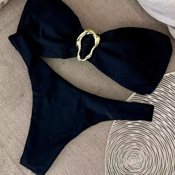 Damen Bikini-Set mit elegantem Knoten und goldener Akzentverzierung Drune