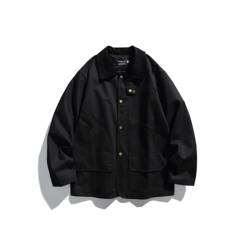Herren Canvas-Chorejacke mit Cordkragen und Druckknopffront Drune