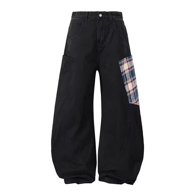 Damen Weitgeschnittene Cargo-Hose mit Karomuster Drune