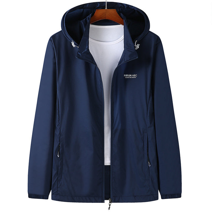 Herren Ultraleichte Packbare Kapuzen-Outdoorjacke mit Zwei-Wege-Reißverschluss Drune
