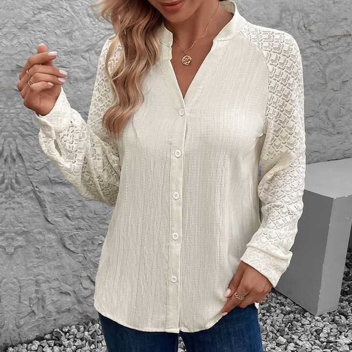 Damen Verspielte Bluse mit Spitzenärmeln Drune