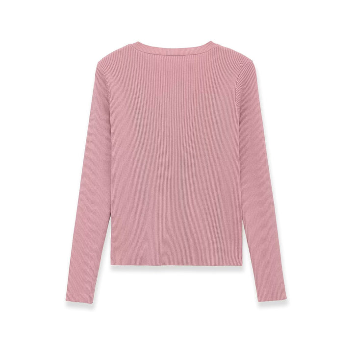 Damen Feinripp-Feinstrick-Cardigan mit durchgehender Knopfleiste und Rundhalsausschnitt Drune