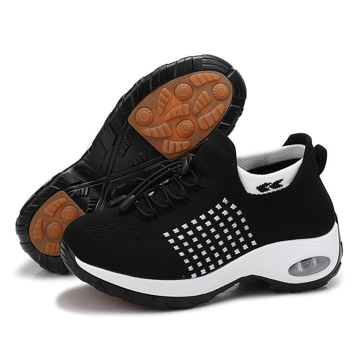 Damen nan atmungsaktive gestrickte Plateausneaker mit Luftkissenfederung und elastischem Schaft Drune