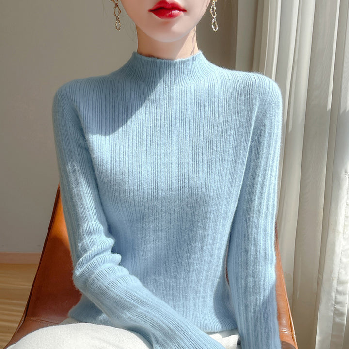 Damen Schmal geschnittener Feinstrick-Pullover mit kurzem Stehkragen und feiner Rippenstruktur Drune