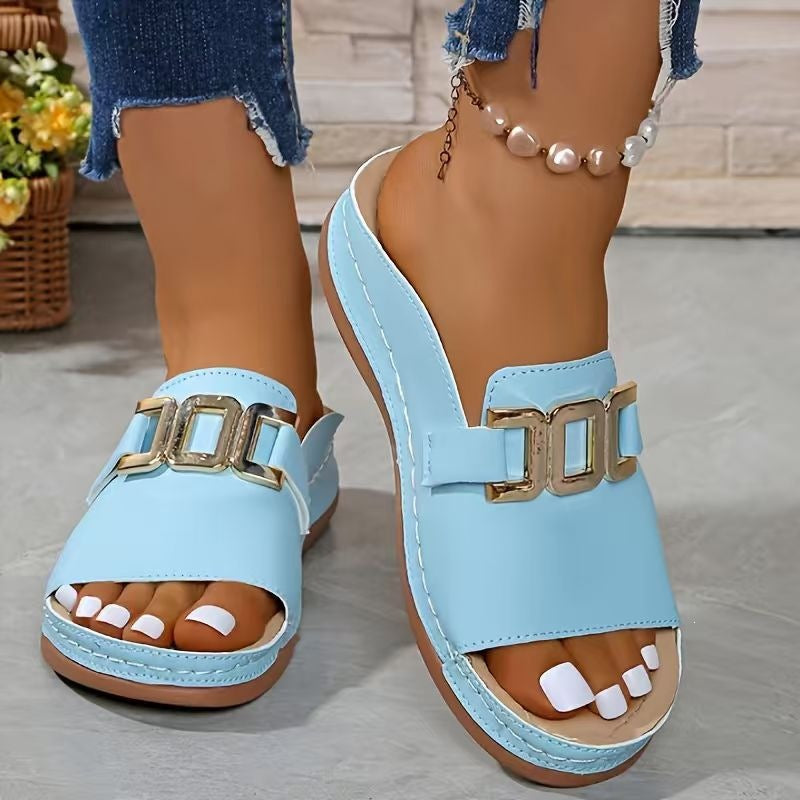 Damen elegante Zehentrenner-Sandalen mit dekorativem Schmuckdetail Drune