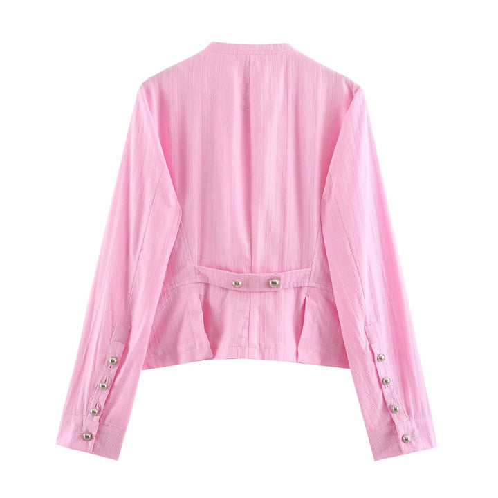 Damen Kurzjacke mit asymmetrischer Knopfleiste, Stehkragen und Zier‑Taschen Drune