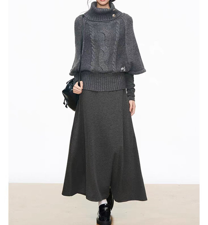 Damen Strickkleid mit voluminösen Ärmeln und elegantem Rollkragen Drune