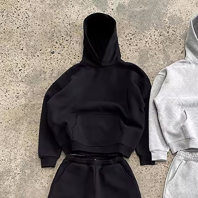 Herren nan urbaner Boxy-Hoodie mit verkürztem Rumpf, überschnittener Schulter und weichem Fleece-Innenfutter Drune