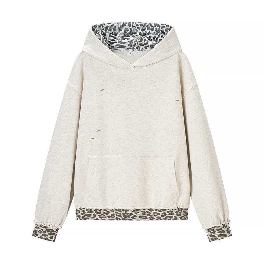 Damen lässiger Hoodie mit Leopard-Innenfutter Drune
