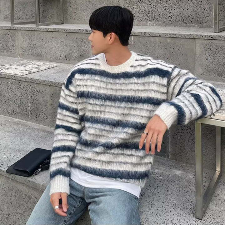 Herren Gemütlicher Grobstrickpullover mit Streifen Drune