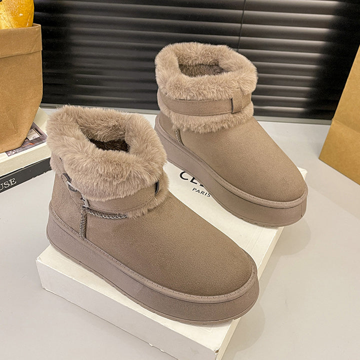 Damen Gefütterte Kurz-Stiefeletten mit Teddyfell-Futter, verstellbarem Schnallenriemen und profilierter Gummisohle Drune