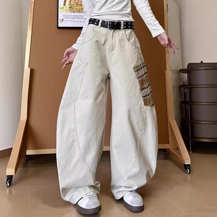 Damen Weitgeschnittene Cargo-Hose mit Karomuster Drune