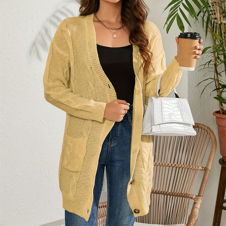 Damen Grobstrick Cardigan mit Taschen und Knopfverschluss Drune