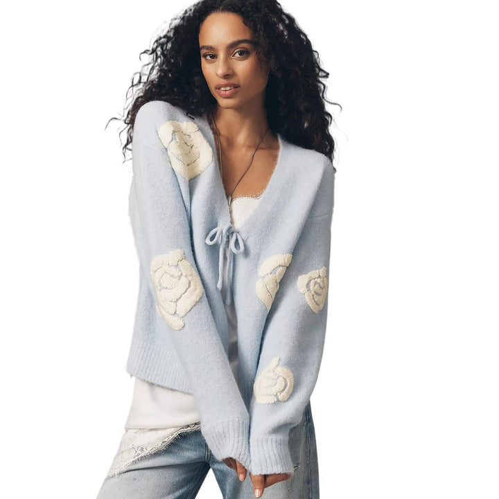 Damen Kuscheliger Mohair-Cardigan mit Zierblumen-Applikationen Drune