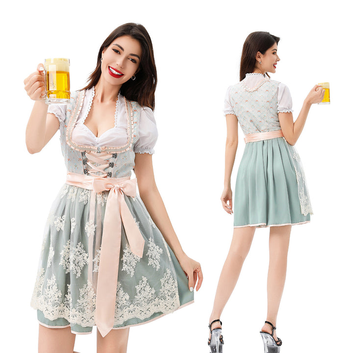 Damen nan traditionelles Dirndlkleid mit Korsett-Schnürung, Spitzenapplikation und Puffärmeln Drune