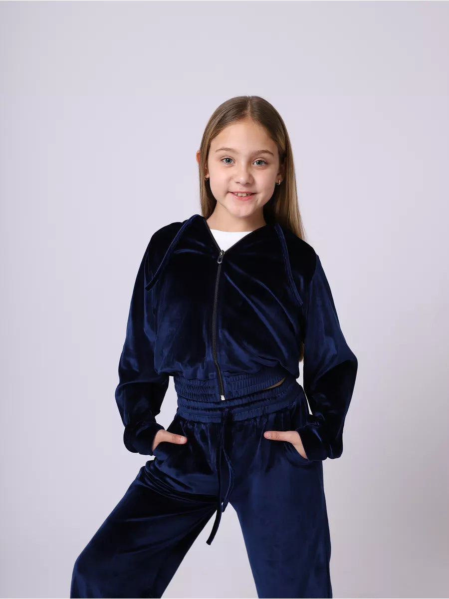 Damen Velours Sweatanzug mit Kapuze und elastischem Bund Drune