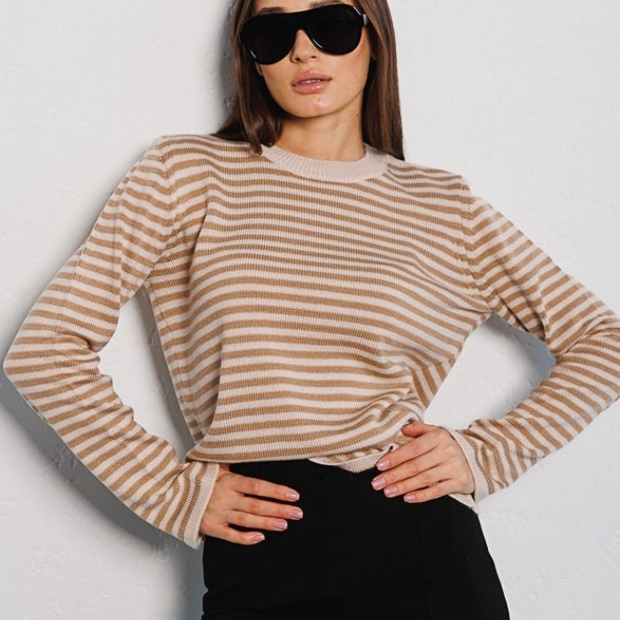Damen gestreifter, lässiger Pullover aus hochwertigem Baumwollmix Drune