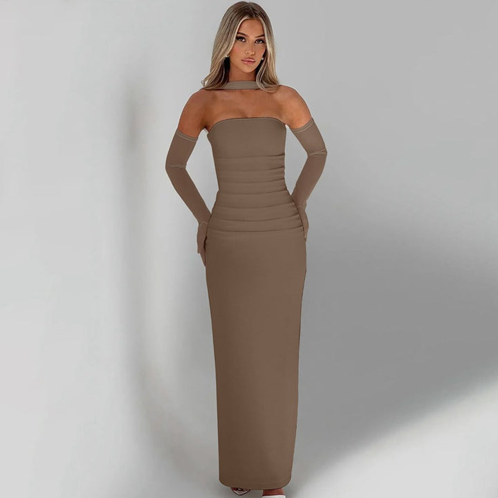 Damen Elegantes schulterfreies Abendkleid mit Flügelärmeln Drune