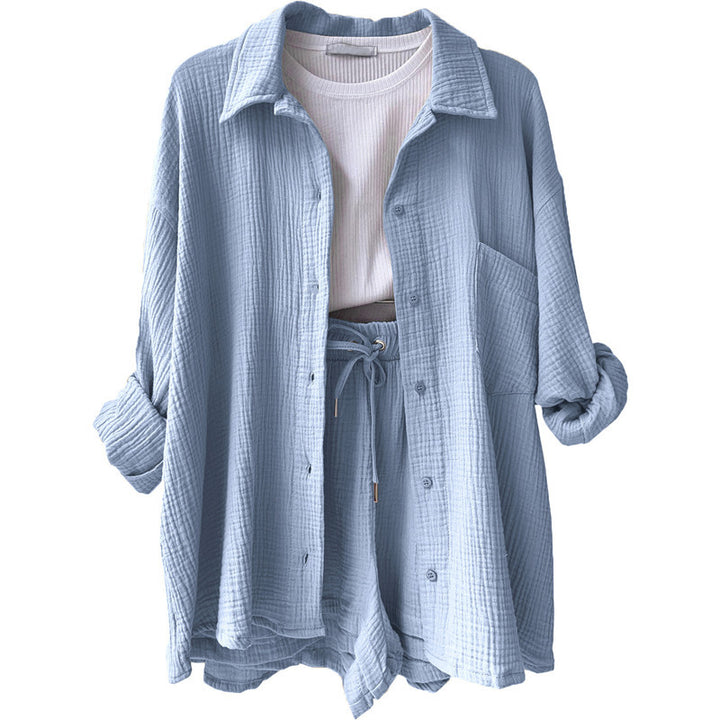Damen lässige Oversized-Hemdjacke mit Gürtel Drune