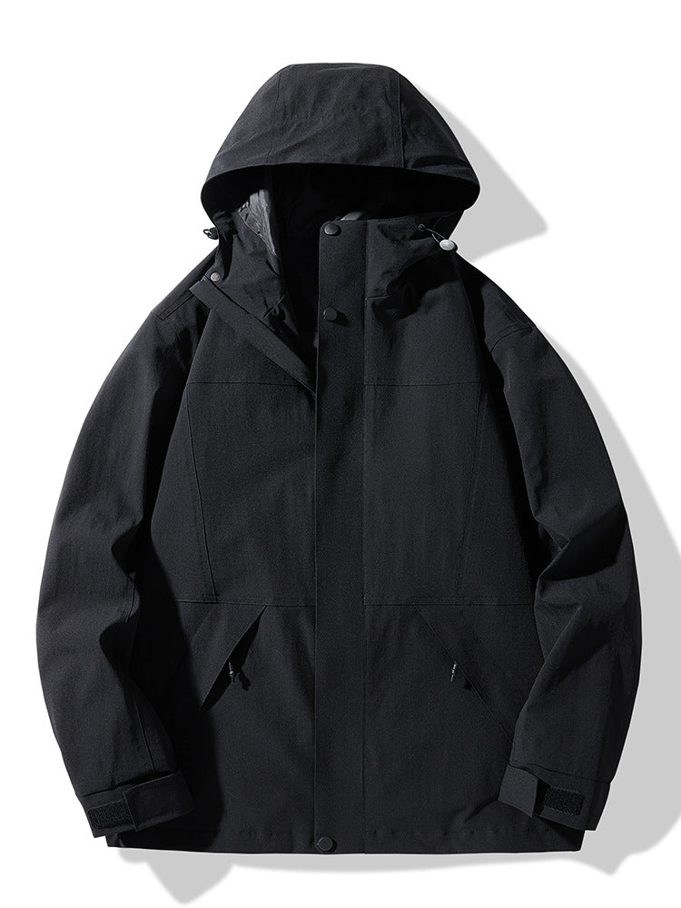 Herren Technische Colorblock Softshell‑Regenjacke mit verstellbarer Kapuze Drune
