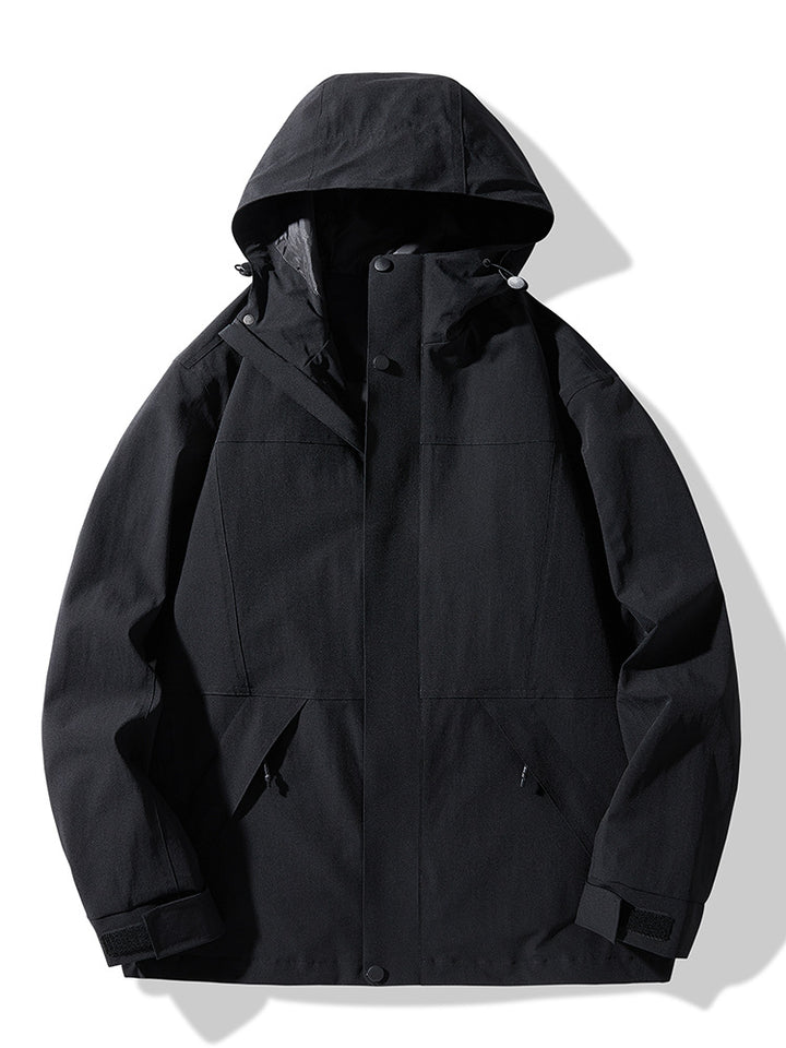 Herren Technische Colorblock Softshell‑Regenjacke mit verstellbarer Kapuze Drune