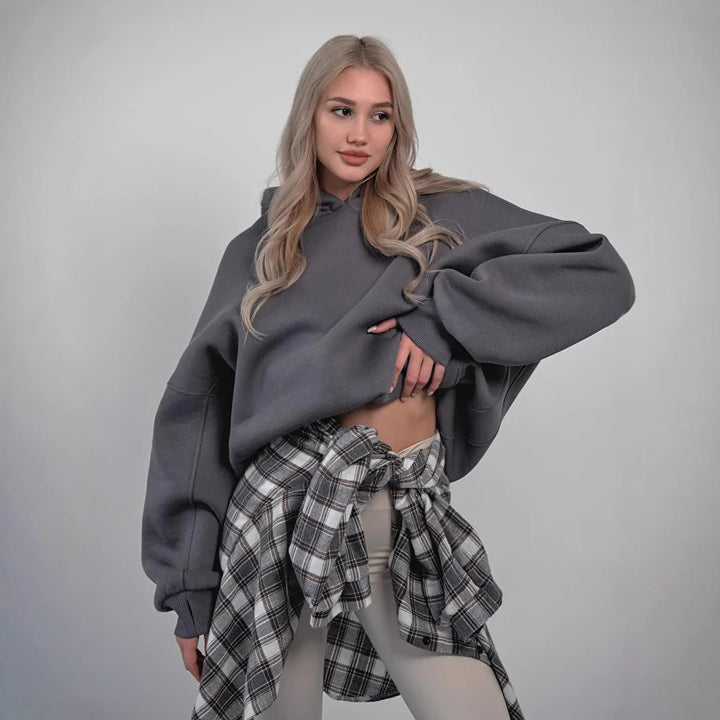 Damen oversized Kapuzenpullover mit extraweiter Passform und tief geschnittener Kapuze Drune