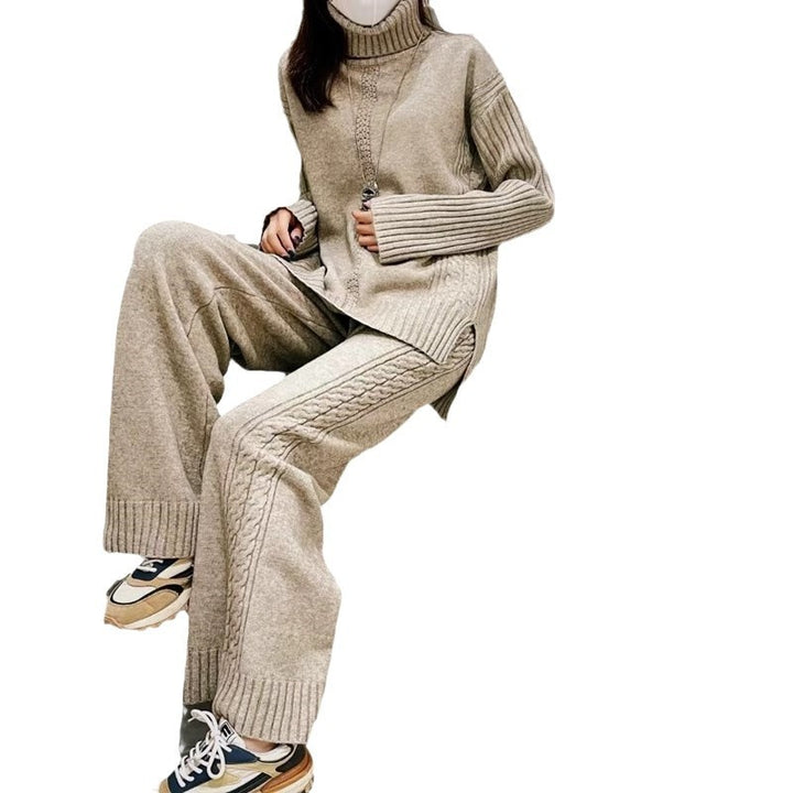 Damen Strickpullover mit hohem Kragen und strukturiertem Design Drune