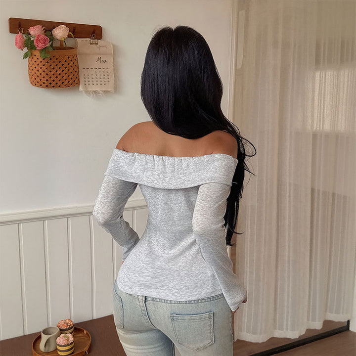Damen Schulterfreies Langarm-Top mit tailliertem Schnitt und feinem Rippstrick Drune