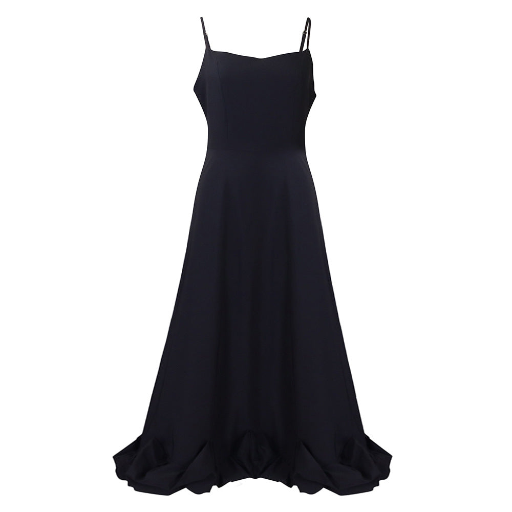 Damen A-Linien Maxikleid mit Rüschenabschluss und zarten Trägern Drune