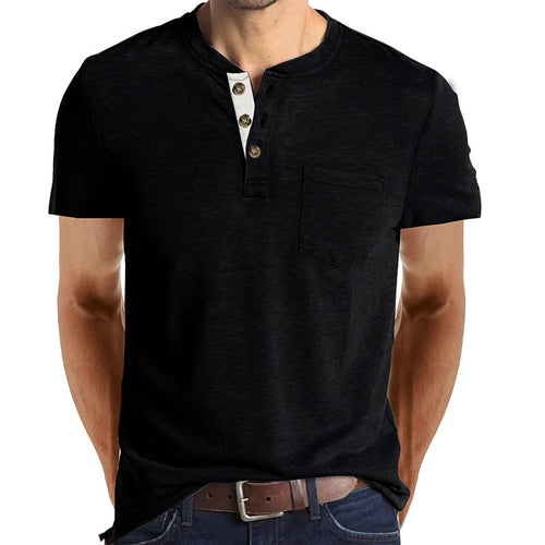 Herren Kurzarm-Henley-Shirt mit Taschen-Detail Drune