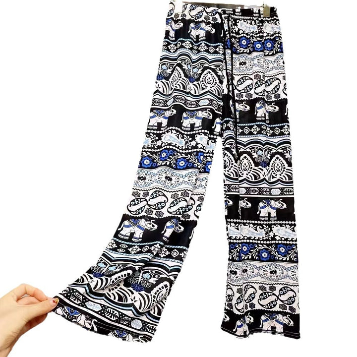 Damen Lässige Palazzo-Hose mit Elefantenmuster und elastischem Bund Drune