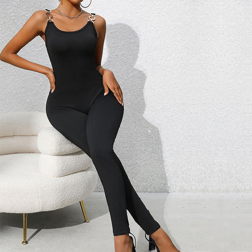 Damen Figurbetonter Jumpsuit mit Ketten‑Trägern und schmaler Beinpartie Drune