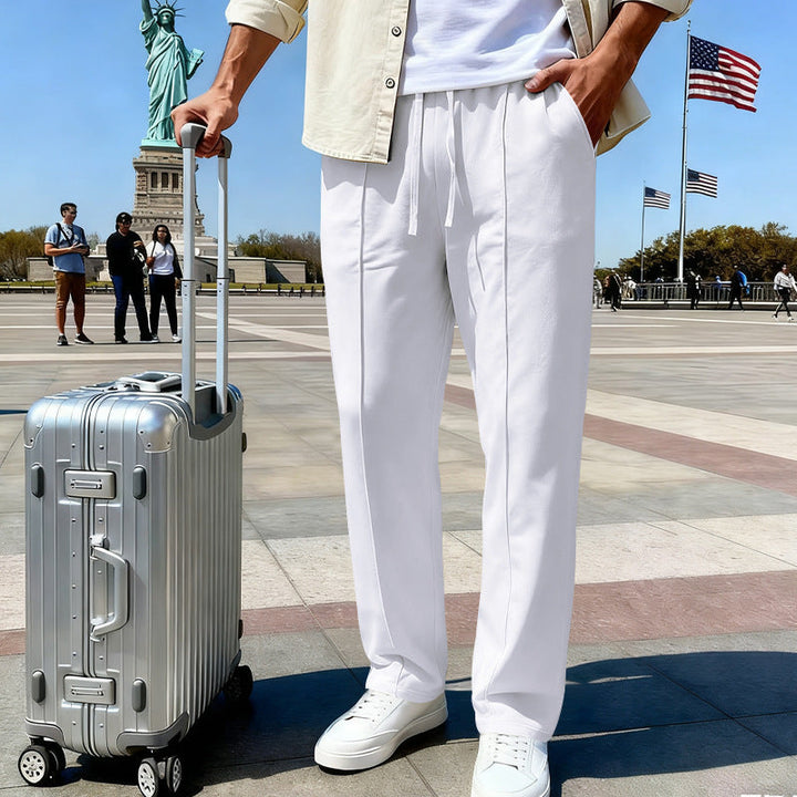 Herren nan elegante Sweathose mit Bügelfalte geradem Bein und Tunnelzug Drune
