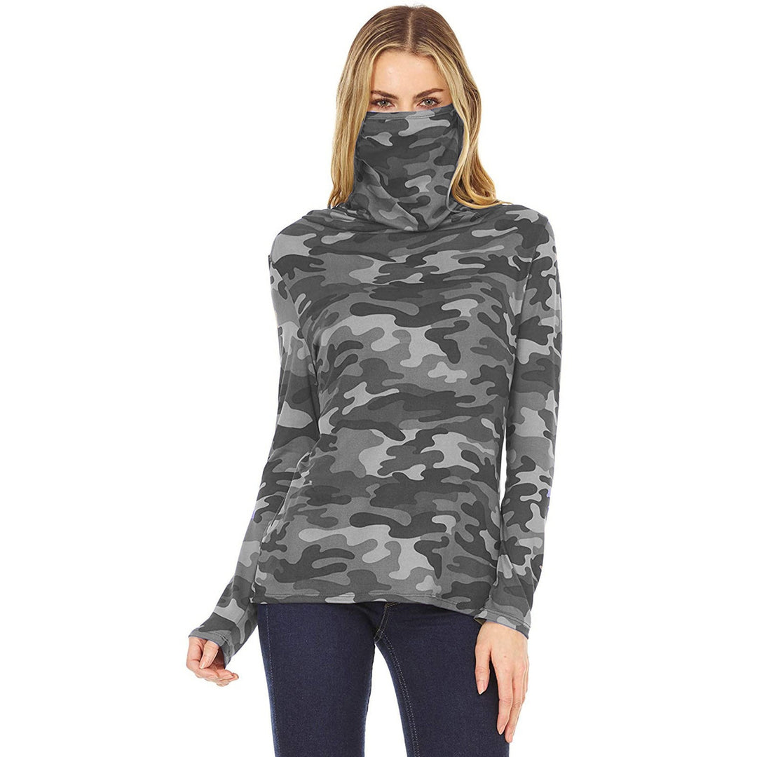 Damen Camouflage-Jersey-Longsleeve mit integriertem Schlauchkragen Drune
