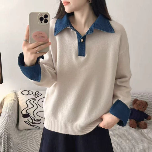 Damen gemütlicher Pullover mit sportlichem Kragen Drune
