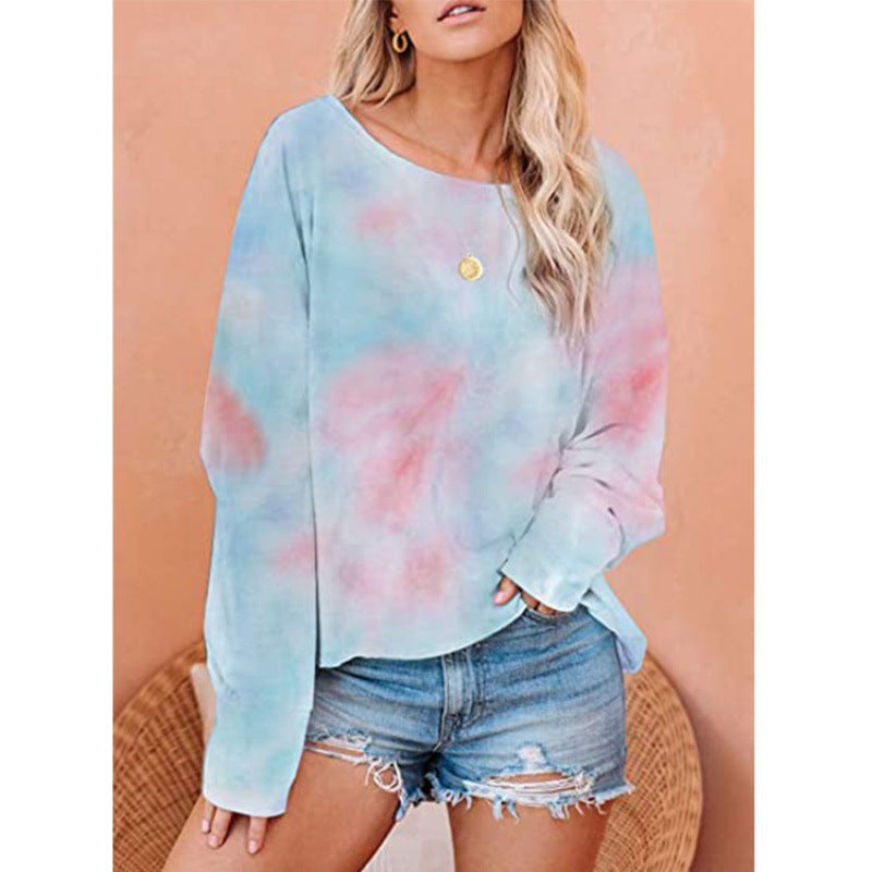 Damen Lockere Batikbluse mit weitem Schnitt und asymmetrischem Saum Drune