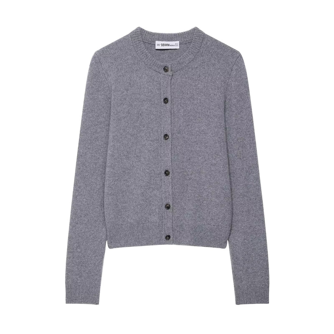 Damen Kurzgeschnittener Feinstrick-Cardigan mit Rundhalsausschnitt und Rippbündchen Drune