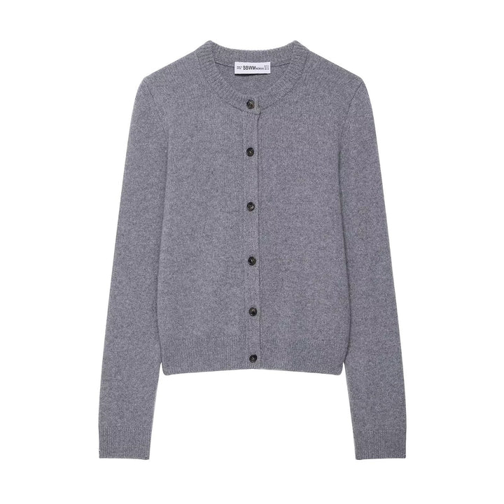 Damen Kurzgeschnittener Feinstrick-Cardigan mit Rundhalsausschnitt und Rippbündchen Drune