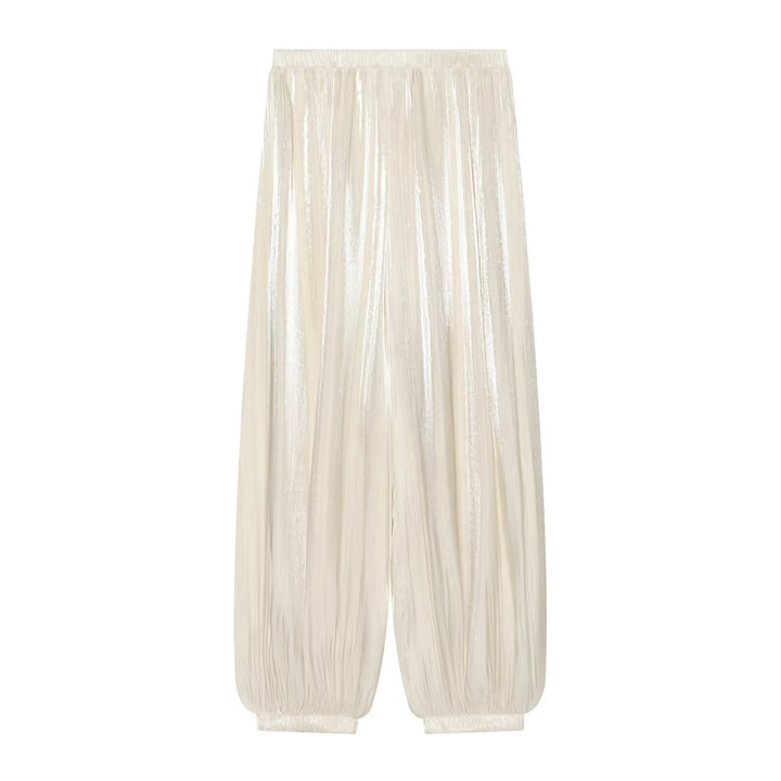 Damen Plissierte glänzende High‑Waist Palazzo-Jogger Drune