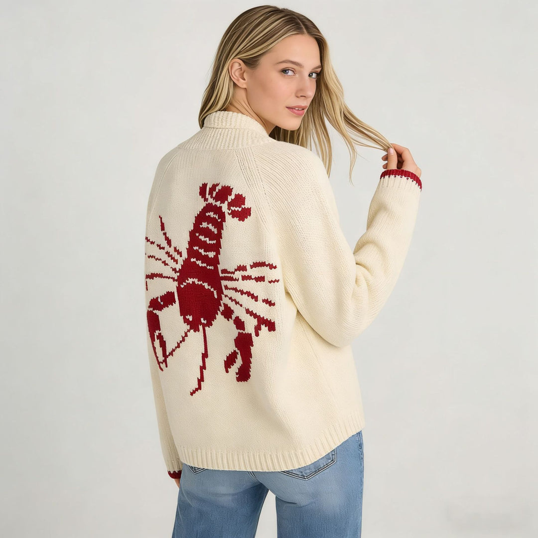 Damen Strickjacke mit kreativem Krabbenmuster Drune